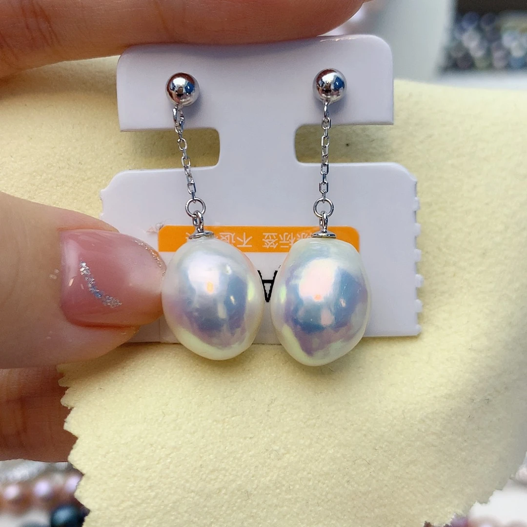 银S925镶嵌淡水珍珠耳饰w16