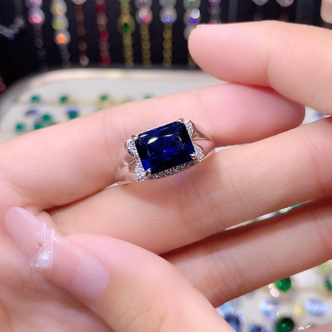 蓝宝石戒指银S925镶嵌白810