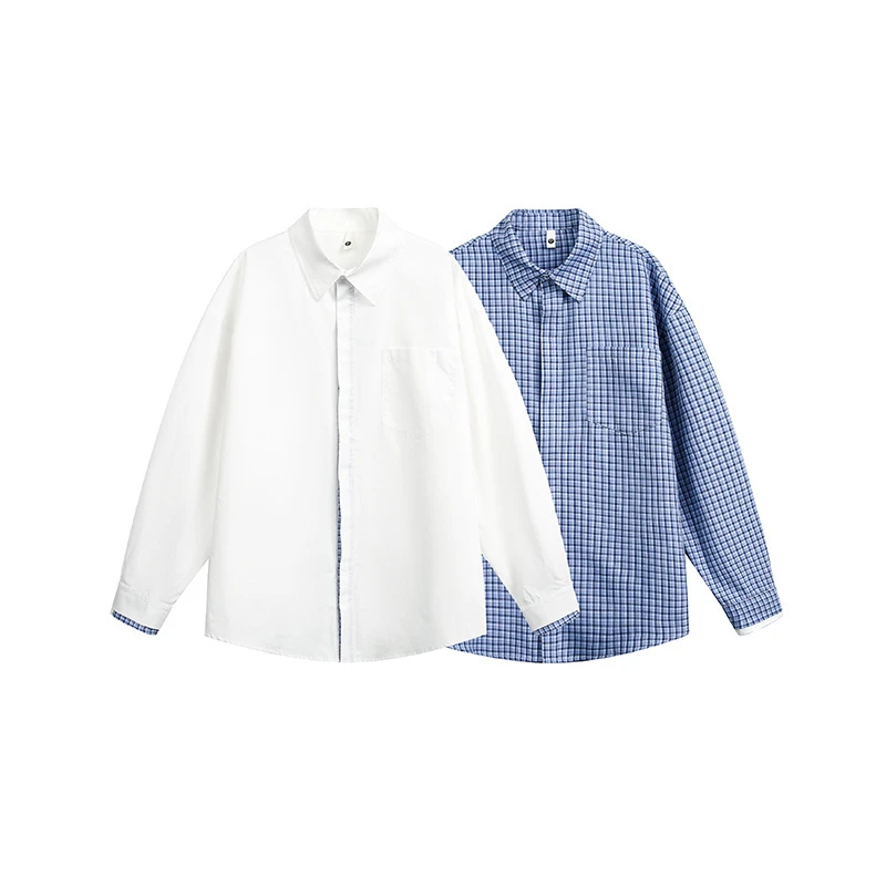 【ins慵懒风蓝格子衬衫】港式日常休闲百搭长袖男女同款衬衣HS2339