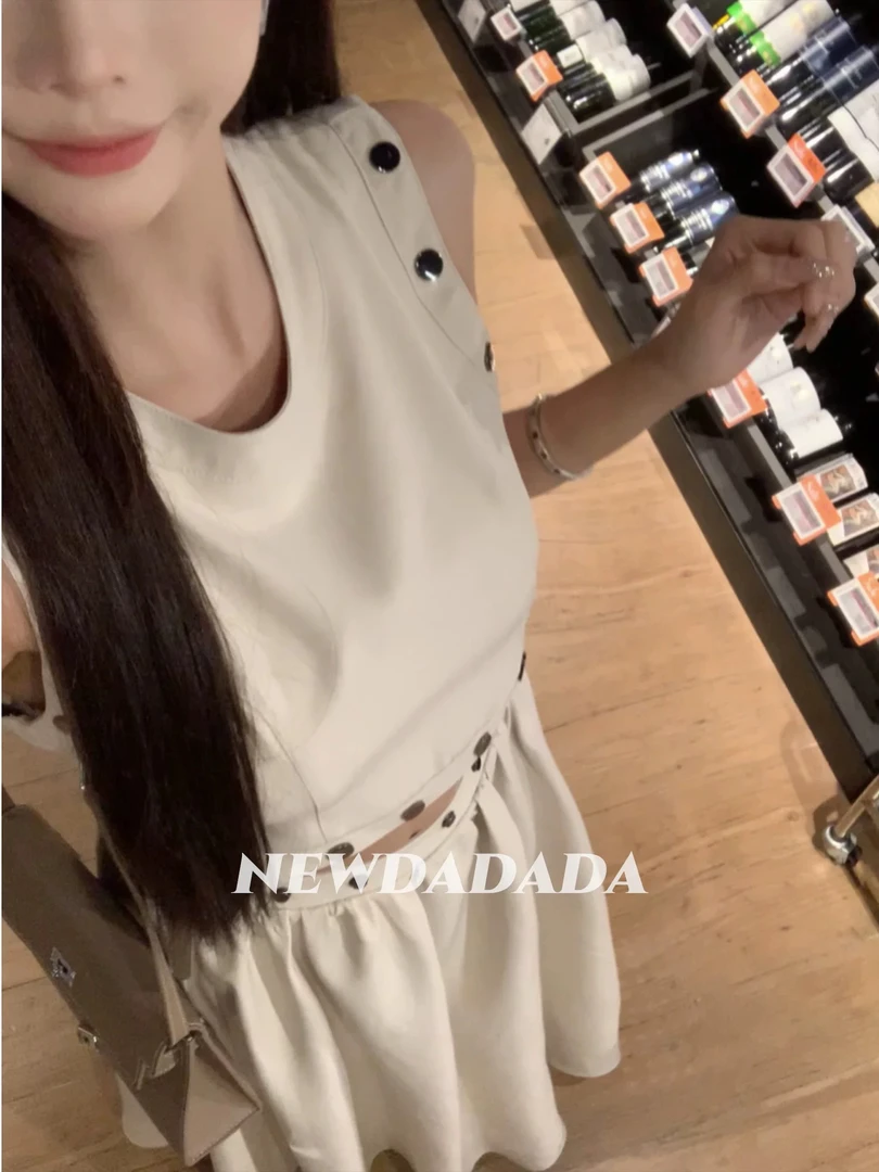 3钉扣夏装搭配一整套高级感法式背心短上衣半身裙两件套装裙