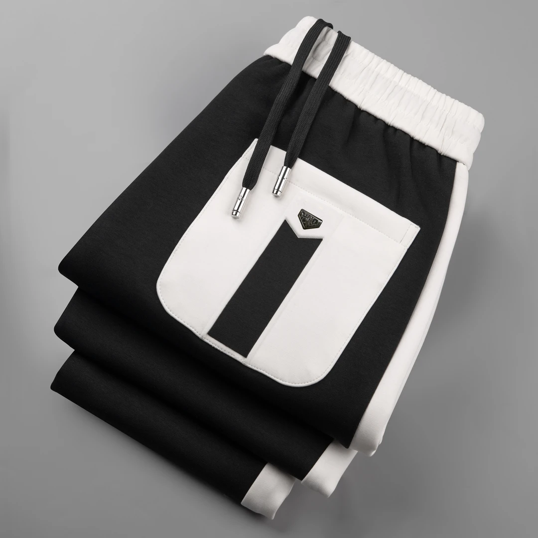 2025春季液氨空气棉品质卫裤拼接男士休闲裤运动潮流修身小直筒