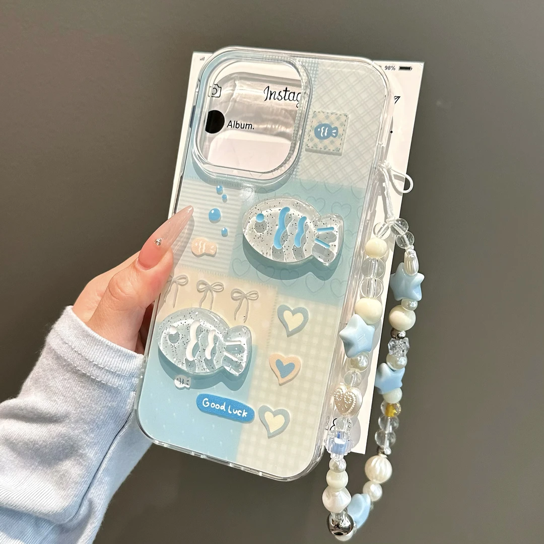 ins小清新立体小鱼适用iPhone16/13苹果15promax新款11手机壳14女