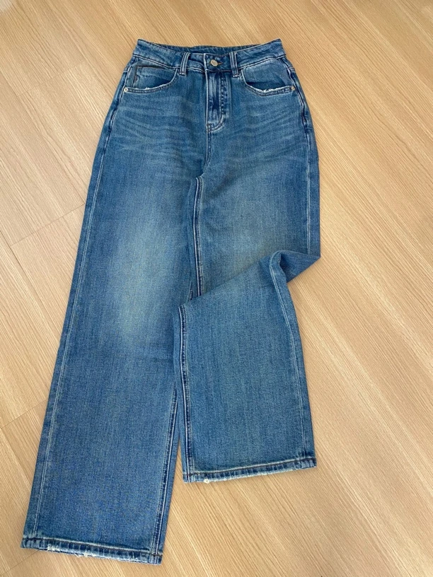 苏晨 25春款时髦高端磨边水洗直筒牛仔长裤