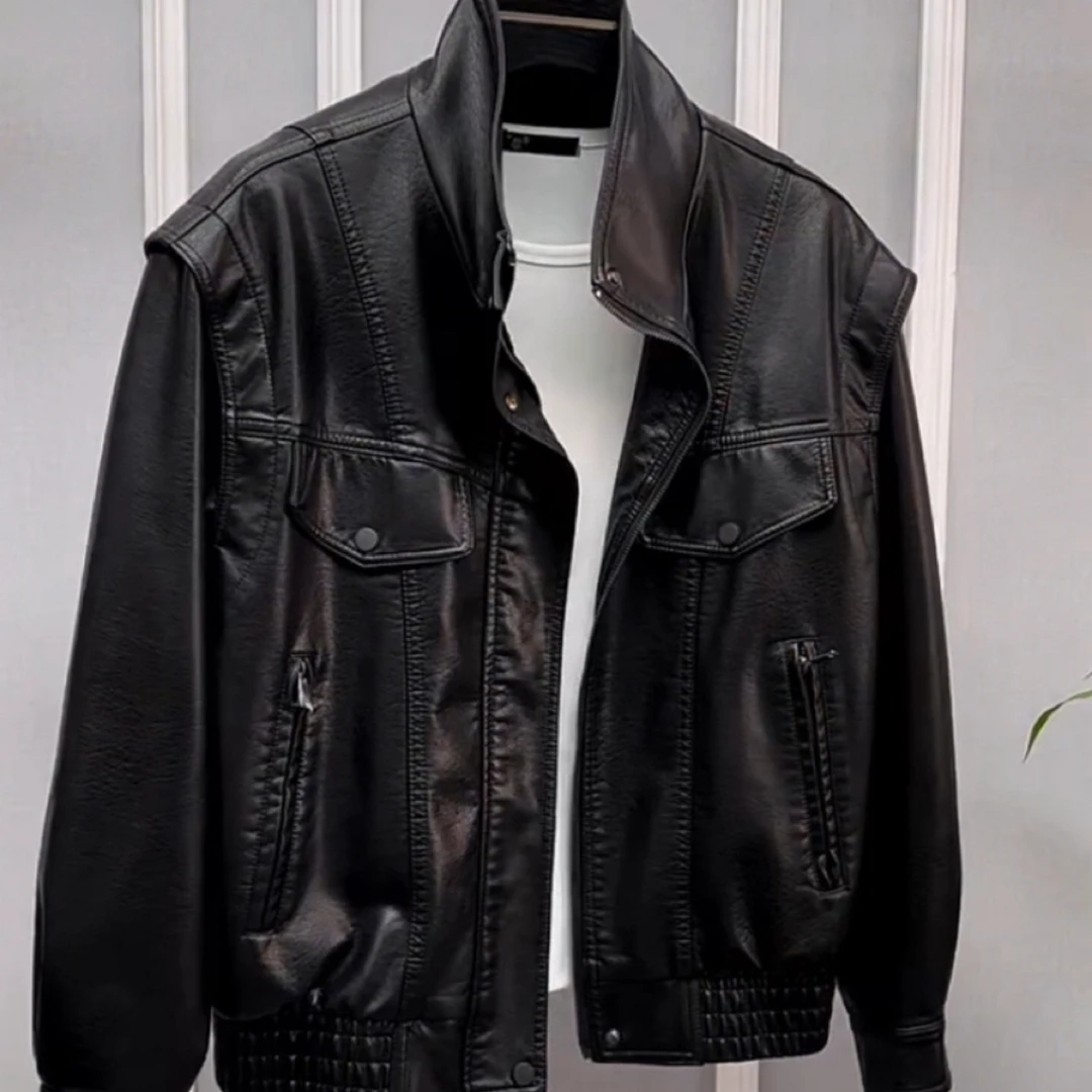 1169男士潮流夹克春秋新款百搭中年男士外套黑色休闲立领复古上衣