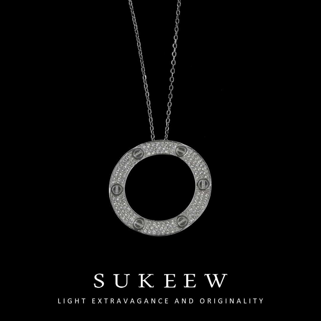 坠链均925银合成锆石 圈环时尚镶嵌轻奢项链060604