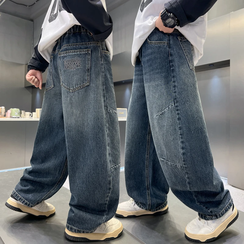 儿童装秋季牛仔裤6-12岁男童时尚裤子中大童帅气韩版炸街长裤男孩