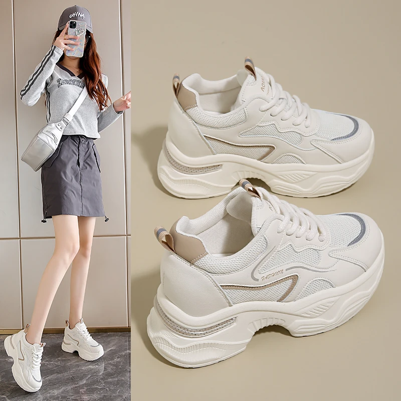 老爹鞋女春季薄款透气2025新款网面休闲运动鞋厚底软底内增高8cm