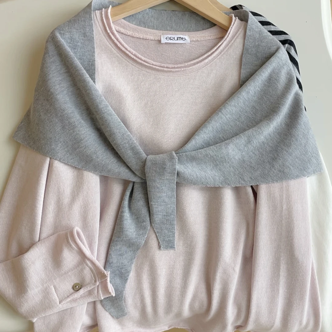 多巴胺粉色长袖针织衫女2025秋季新款宽松百搭打底搭配披肩一整套