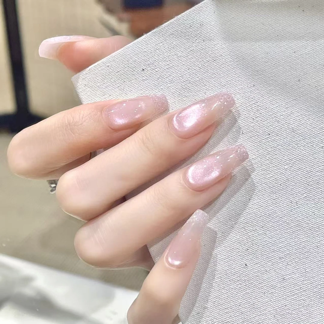 【海盐玫瑰】手工穿戴甲显白纯欲猫眼渐变腮红光疗美甲四季流行