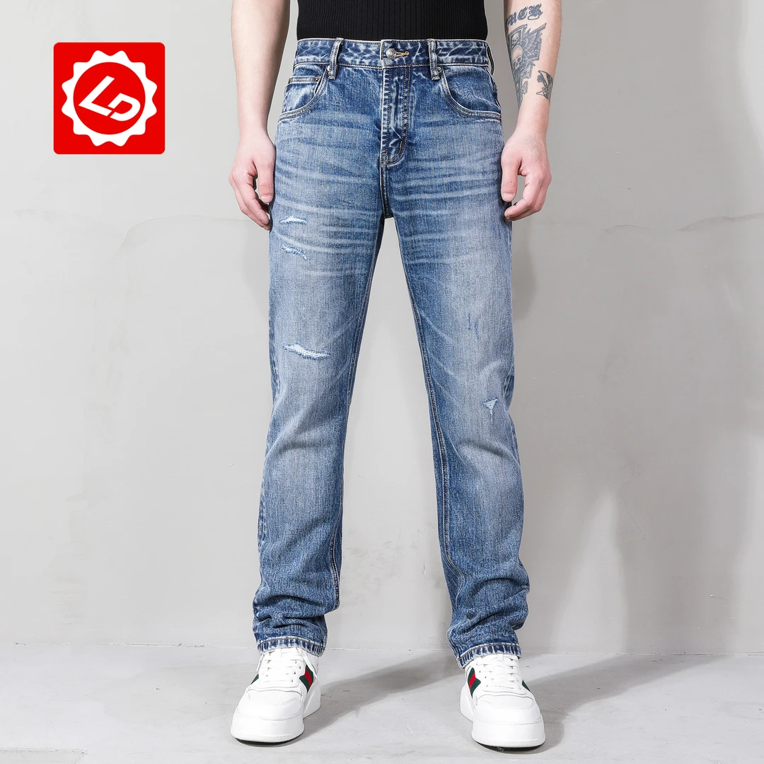 【直筒】EA507唠叨牛仔春季男士微弹破洞大牛宽松直筒牛仔裤