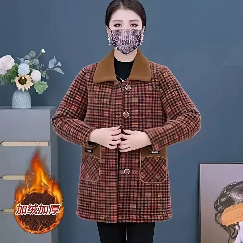 妈妈装冬季加绒保暖水貂绒上衣外套女新款中长加厚贵妃绒洋气大衣