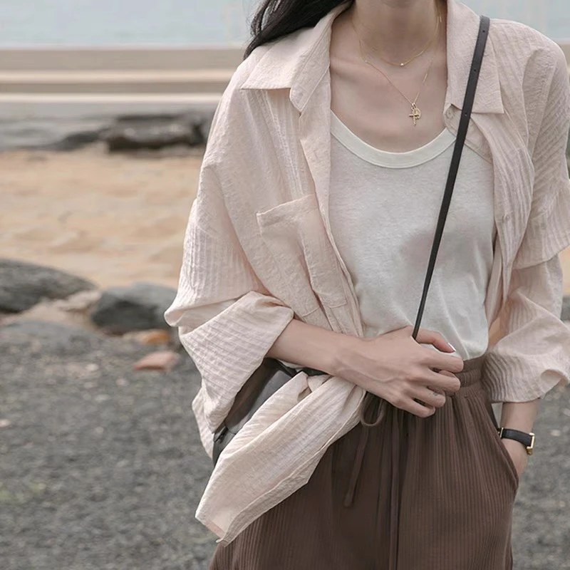 2025早春休闲宽松慵懒风清新口袋设计感长袖女装衬衫开衫时尚外套