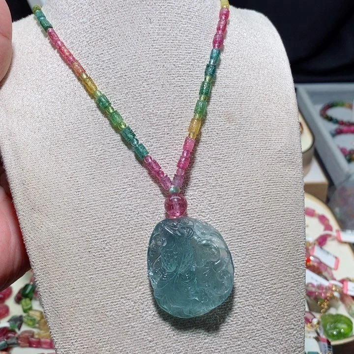 碧玺毛衣链未镶嵌刘*俞碧玺毛衣链