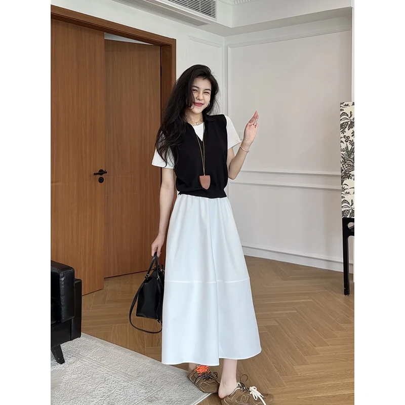张阿星【夏夜晚风】假两件莱赛尔冰爽T+百搭白色高腰半裙W425A08135