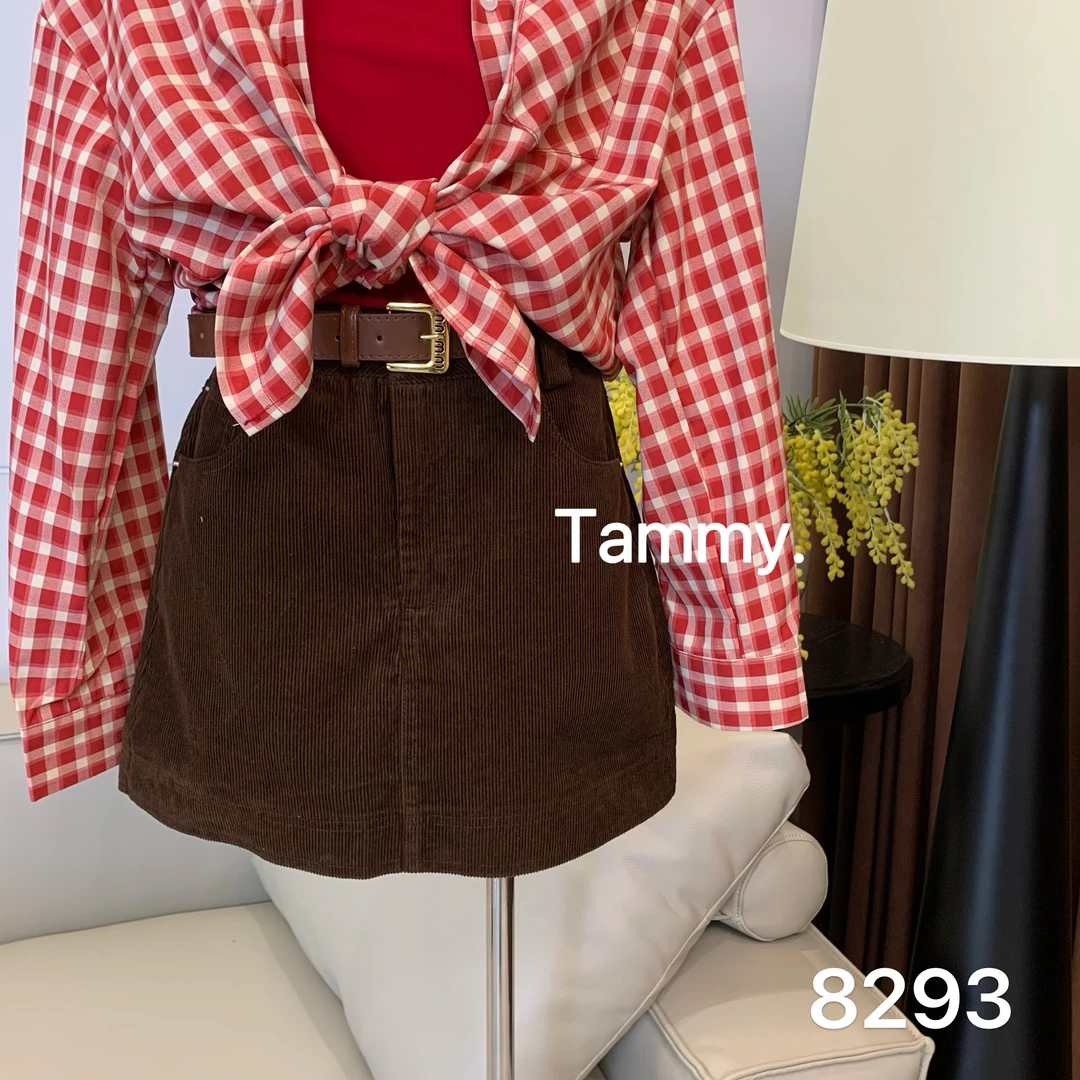 Tammy灯芯绒高腰百搭显瘦休闲A字半身裙(配腰带)