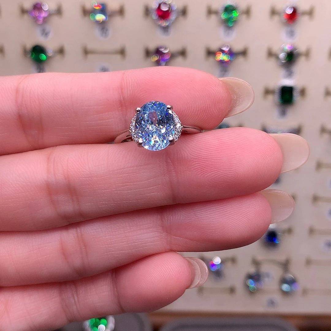 戒圈银S925镶嵌海蓝宝石