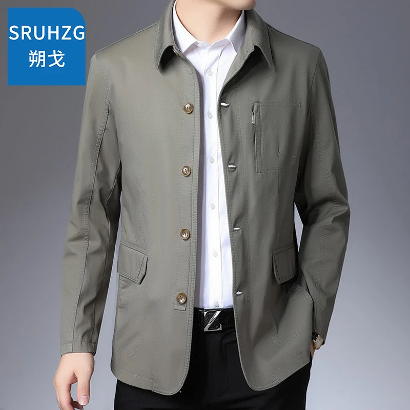 SRUHZG2025秋季休闲纯棉夹克男款宽松舒适外套商务翻领上衣服男装