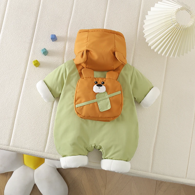 冬季长袖男爬服秋冬包包熊卡通连体哈衣卡通冬款新生儿卡通连体衣