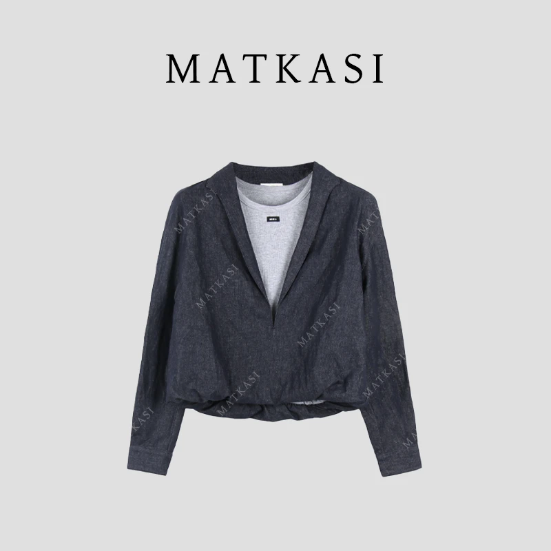 MATKASI 时尚设计感休常休闲百搭穿搭拼接假两件牛仔衬衫外套