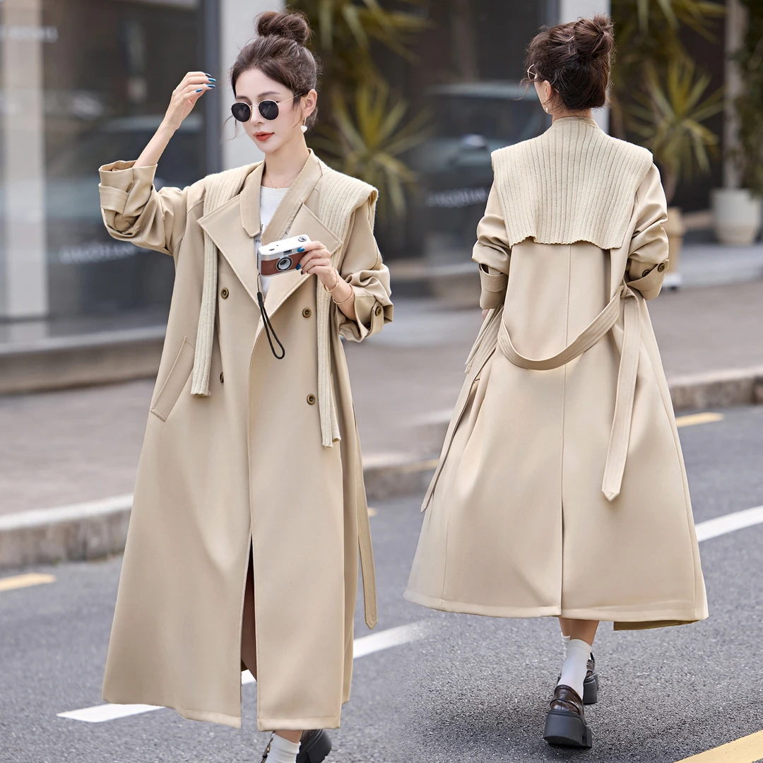 英伦风设计感卡其色双排扣风衣外套女2025年秋季新款收腰系带大衣