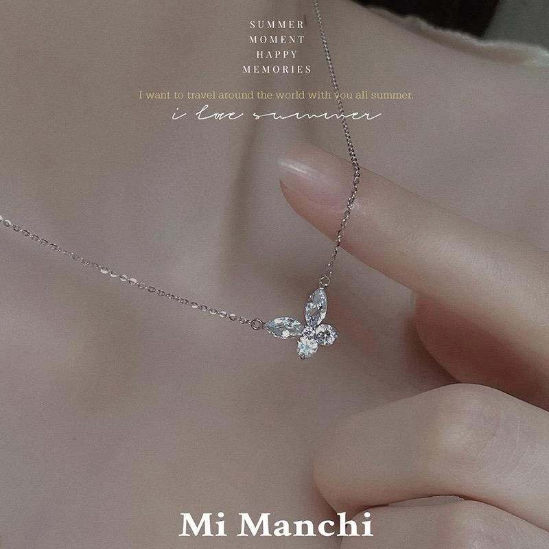 坠链均足银 「闪耀蝴蝶」项链女银999纯银2024新款爆款轻奢小众高级