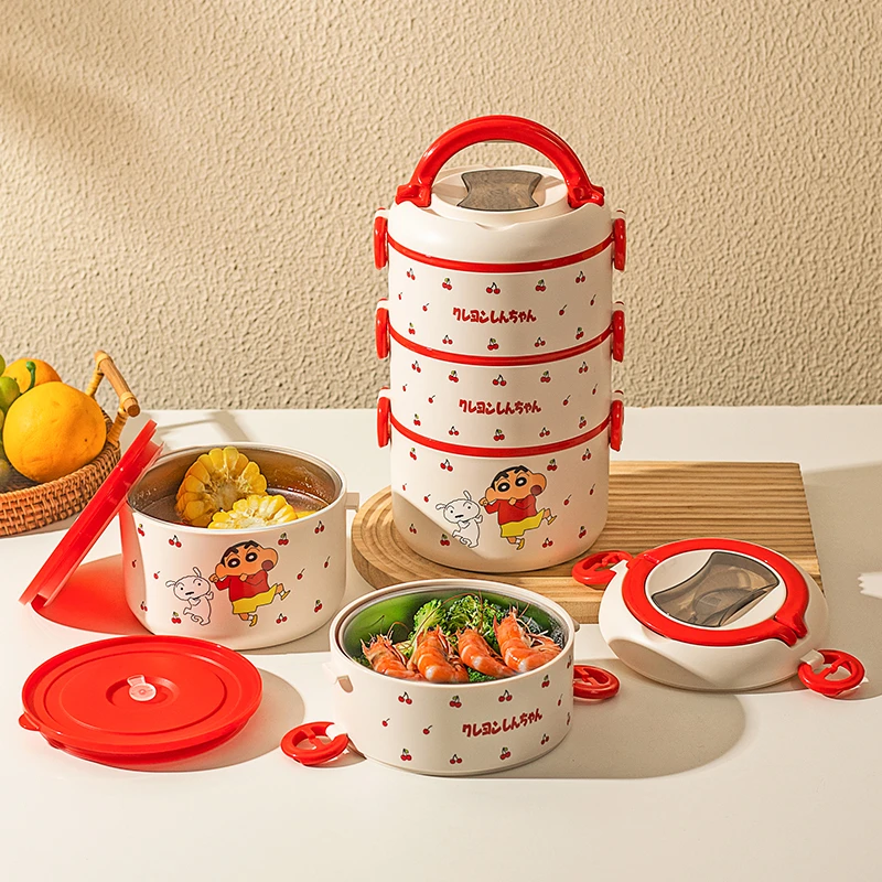 【摩登主妇&蜡笔小新】分格不锈钢保温饭盒小学生专用便当保温桶