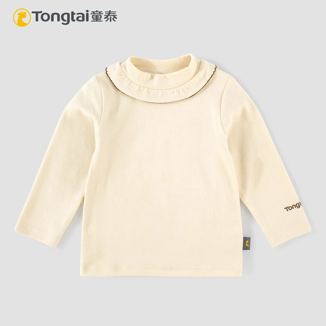 Tongtai/童泰秋冬女宝宝舒绒棉柔软洋气花边领修身t恤打底衫