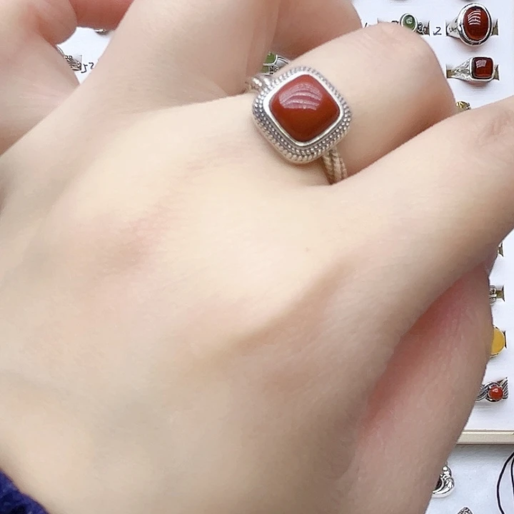 玛瑙/玉髓戒指银S925镶嵌925银