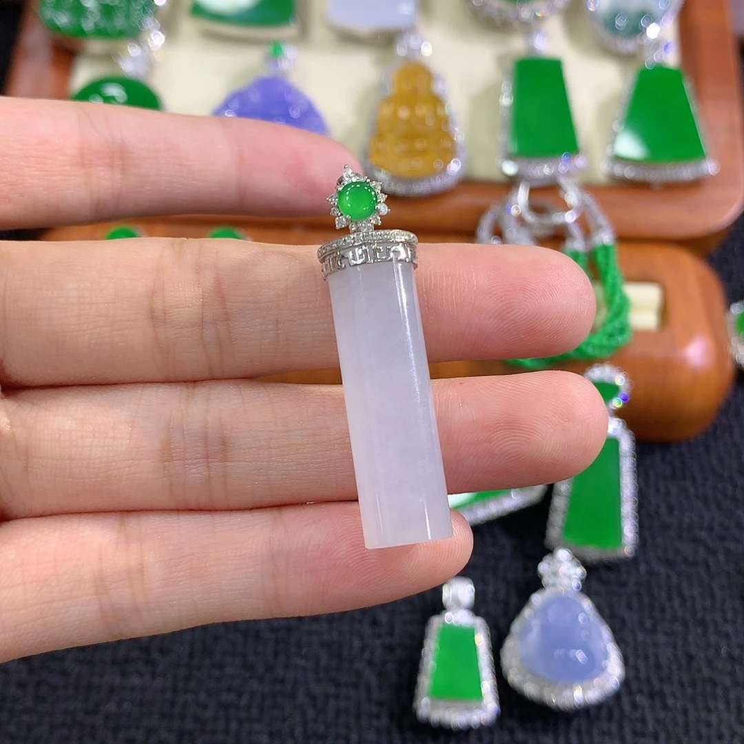 【闪购商品】翡翠18K金镶嵌吊坠(不含链)无事柱