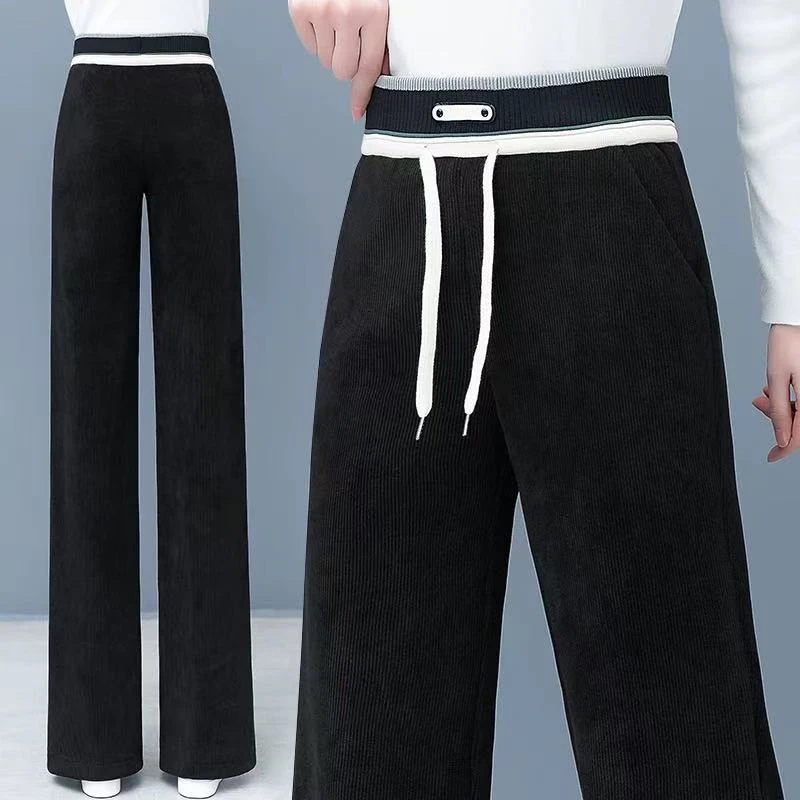 春秋25新款窄版阔腿裤女加绒加厚高腰宽松显瘦阔腿裤垂感休直筒裤