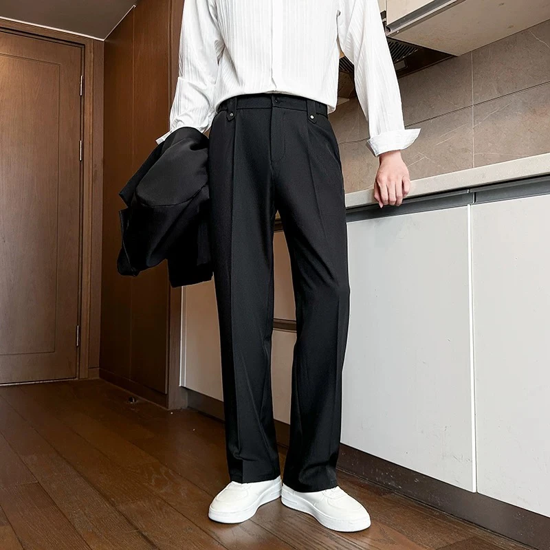 直筒休闲裤春秋季垂感裤子男阔腿西裤宽松男生高级感西装长裤男款
