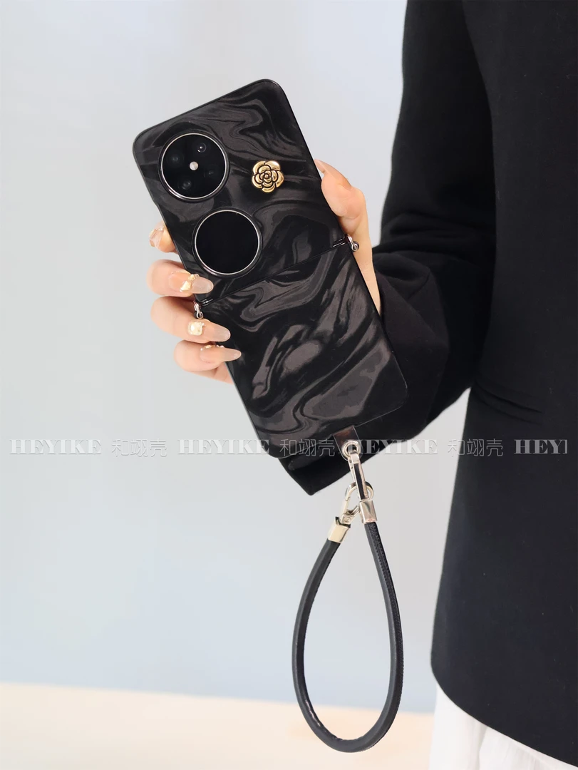 轻奢黑色丝绒适用华为pocket2手机壳折叠novaflip防摔斜挎zflip6