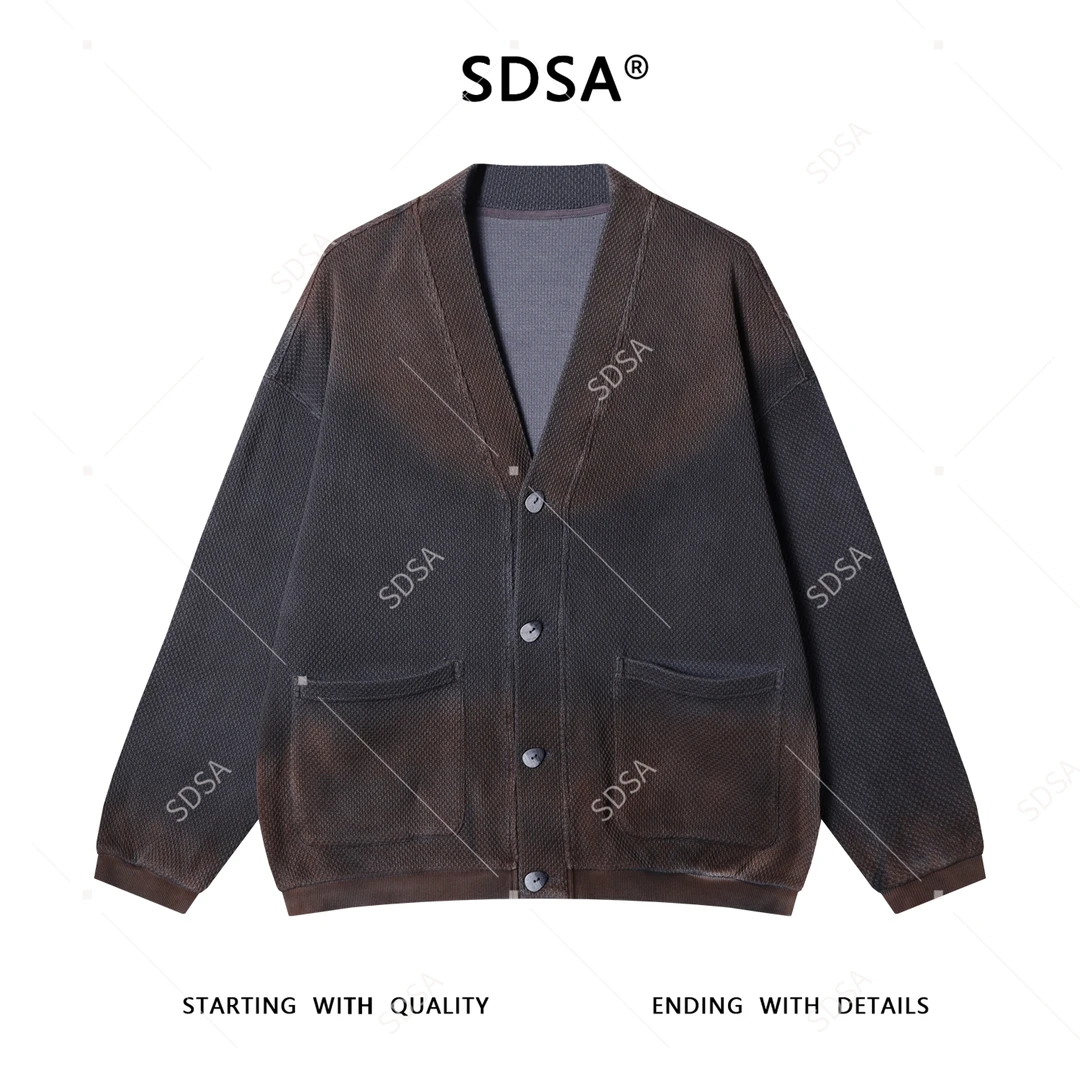 SDSA男士秋冬新款痞帅男装潮牌撞色肌理感V领针织衫百搭时尚夹克