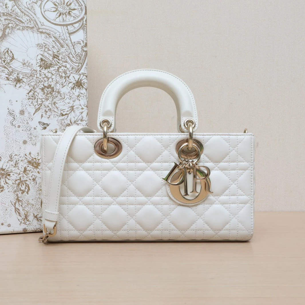 99新 DIOR/迪奥 小花双双 Lady D-Joy 横版戴妃包 中号 白色 2022