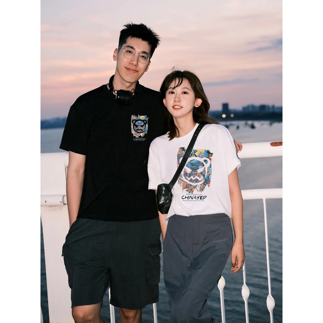 两件装小恶魔-印花情侣装百搭短袖宽松个性纯棉T恤圆领潮流夏季