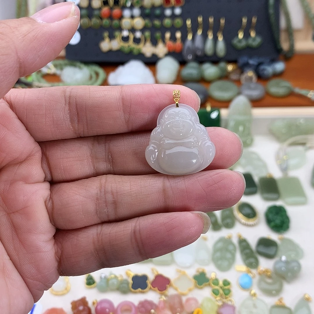 和田玉18K金镶嵌吊坠(不含链)