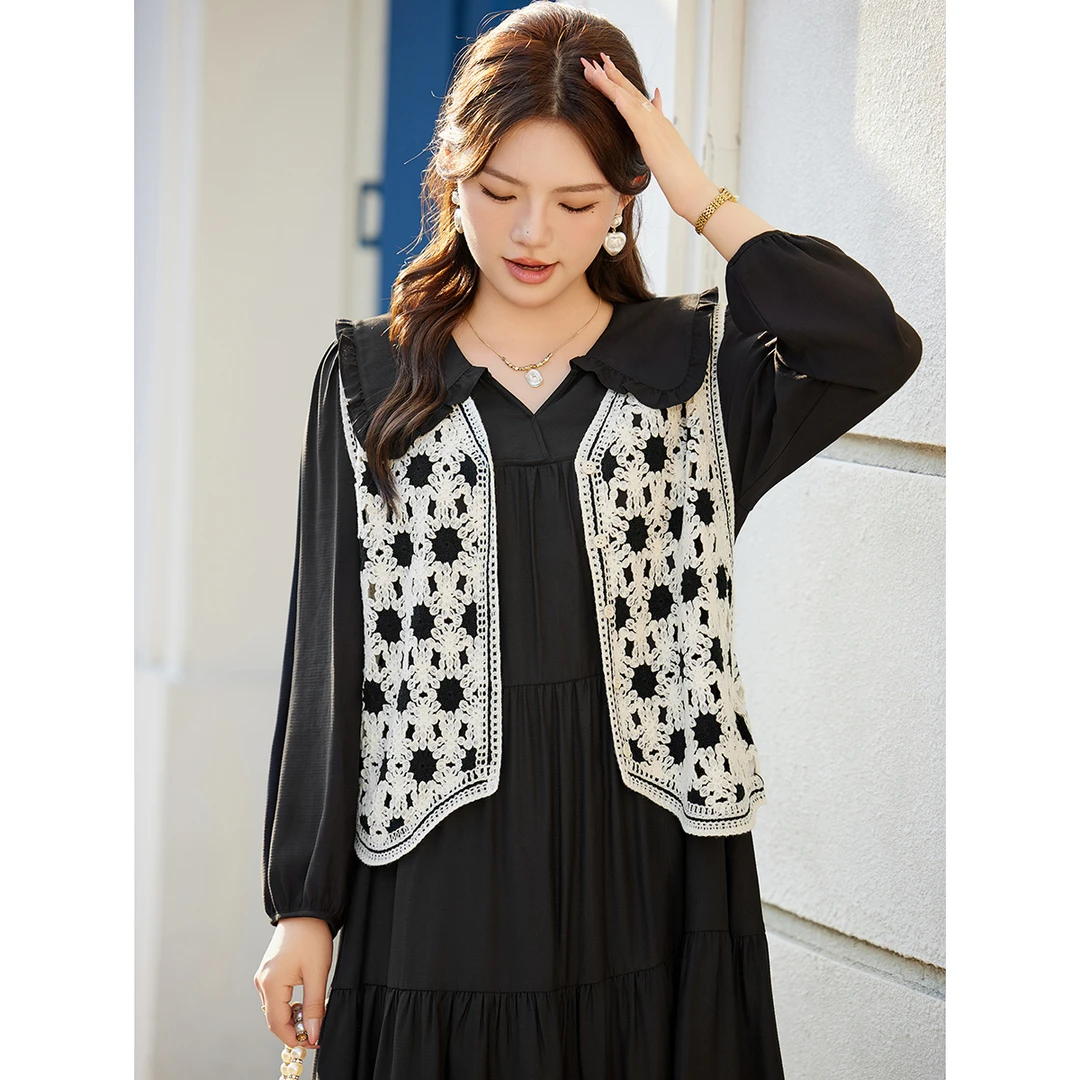 MsShe大码女装夏季民族风减龄镂空提花针织衫马甲M2403043