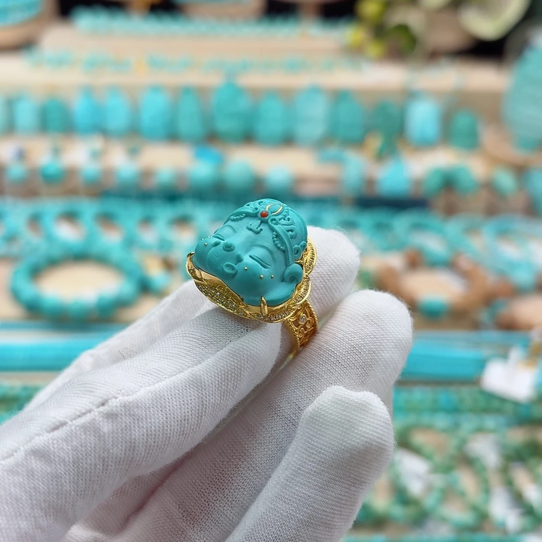 绿松石18K金镶嵌珠宝奇石