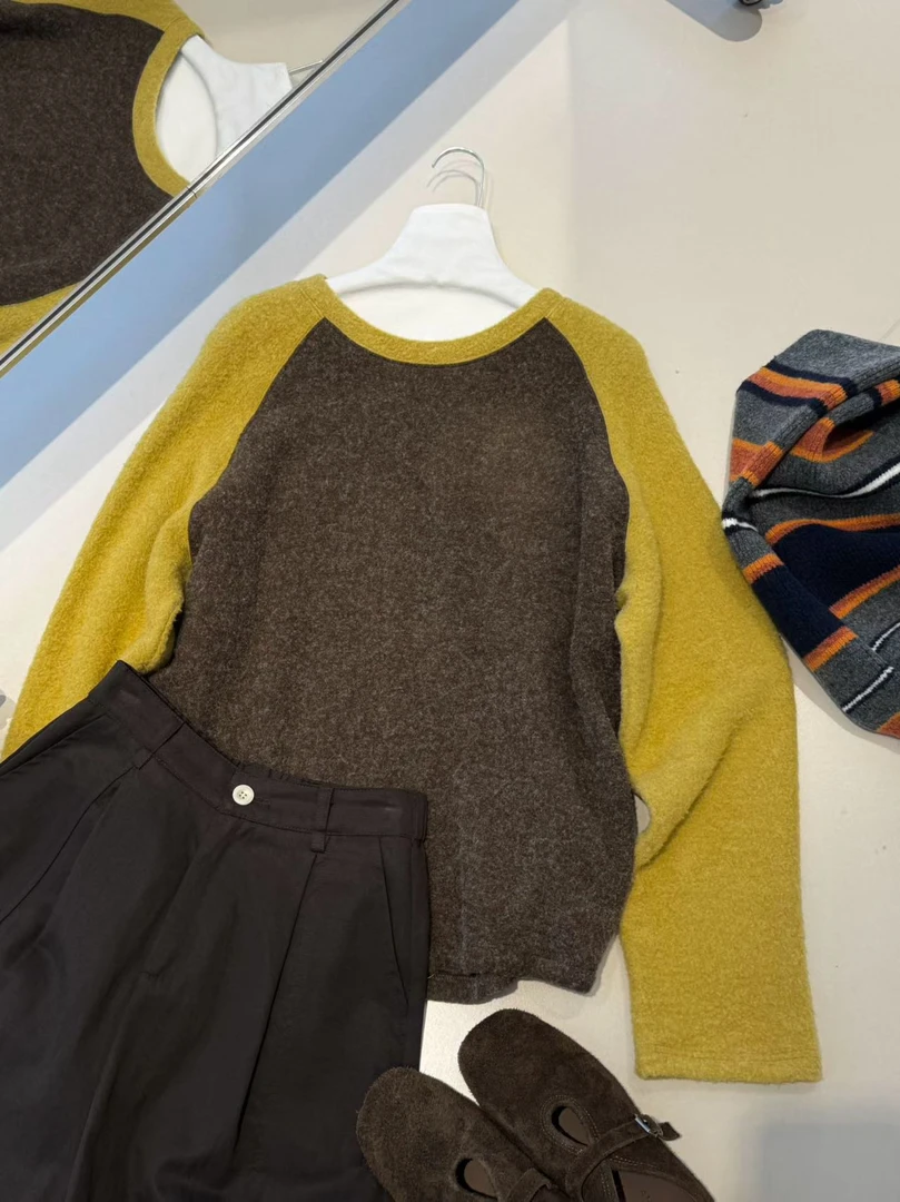 U0012 "小姜饼" 复古美式秋冬撞色加厚圈绒绒感保暖套头卫衣女