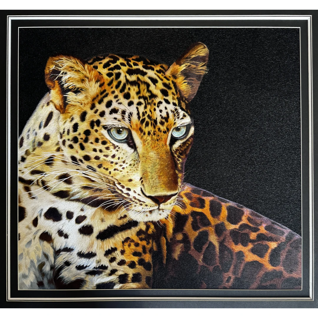 【金钱豹】纯手工刺绣玄关挂画苏绣精品画芯70×70cm