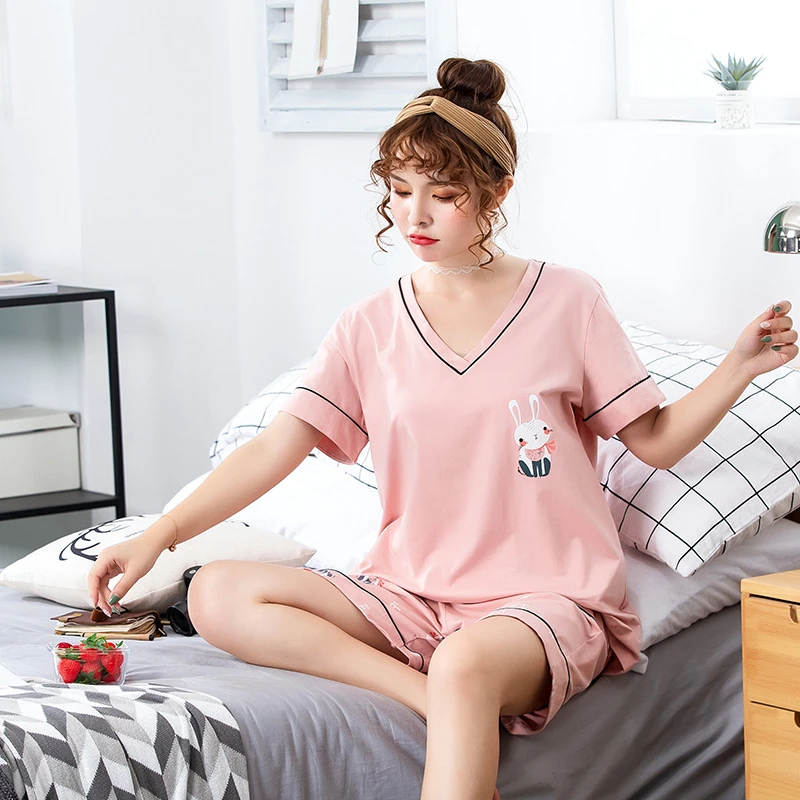 夏季大码睡衣女款爆款2025新款家居服套装薄款睡衣短袖短裤两件套