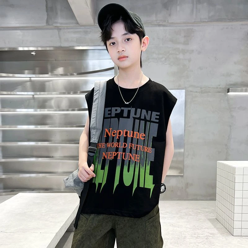 夏季新款男童纯棉卡通动漫圆领无袖休闲运动背心外穿中大童薄款