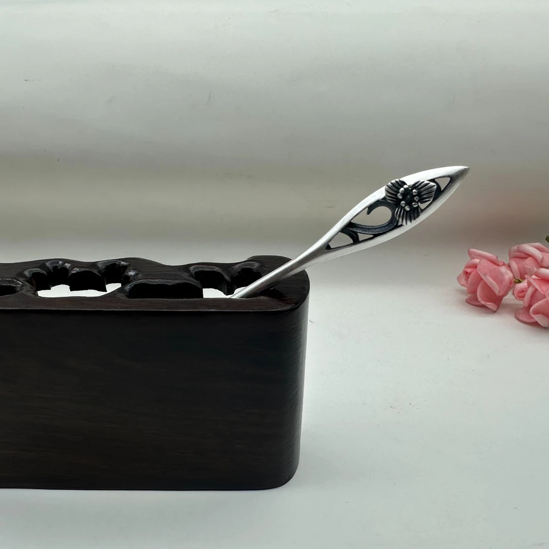 足银银制品 【逢春簪】足银纯手工实心暂錾刻复古老钱风做旧发簪