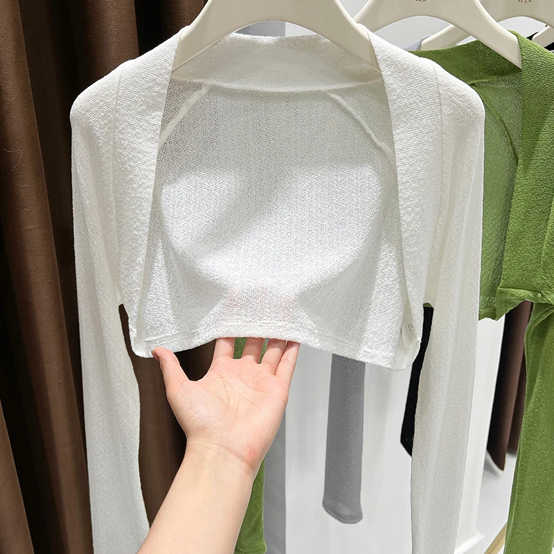 白色针织开衫女夏季配吊带裙的外搭法式小坎肩半截式罩衫短款披肩