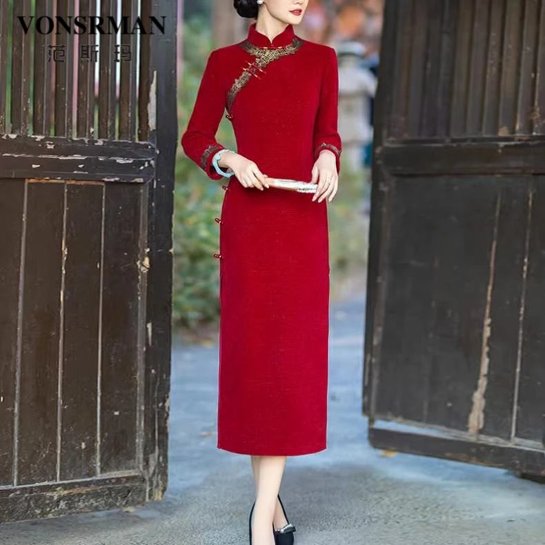 喜婆婆气质婚宴装2025新款秋冬高贵洋气新中式礼服旗袍加厚复古潮