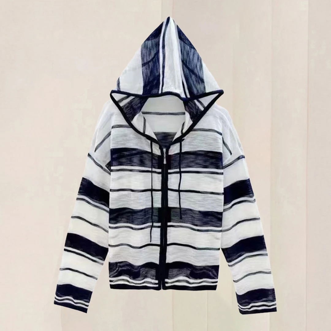 连帽防晒针织夏季薄款拉链短外套防晒服港风欧美风