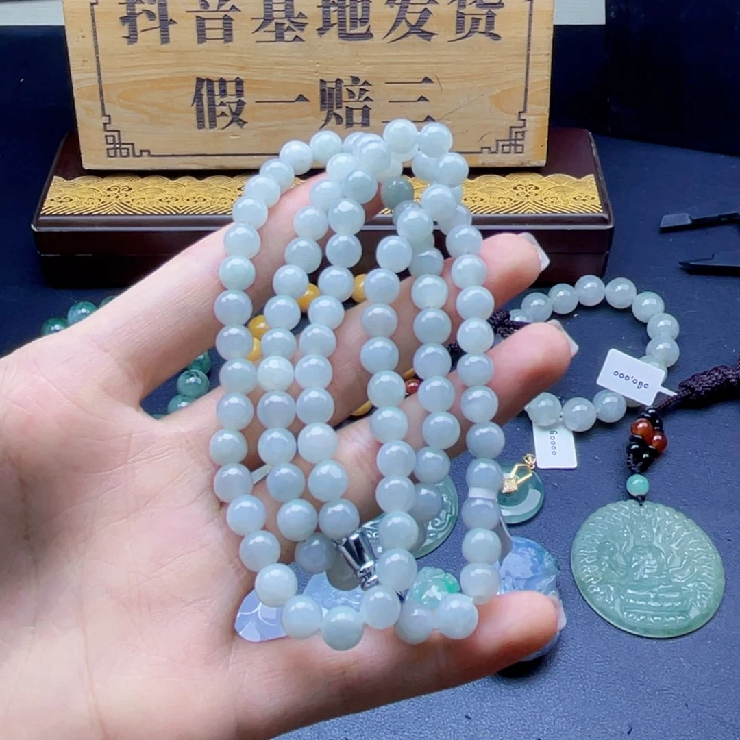 翡翠未镶嵌手链珠串6+