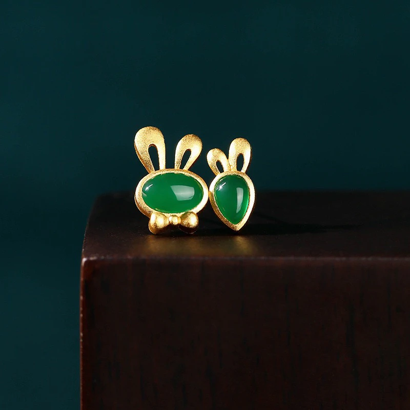 铜合金耳饰 气质轻奢小众S925银针兔子先生和萝卜可爱耳钉