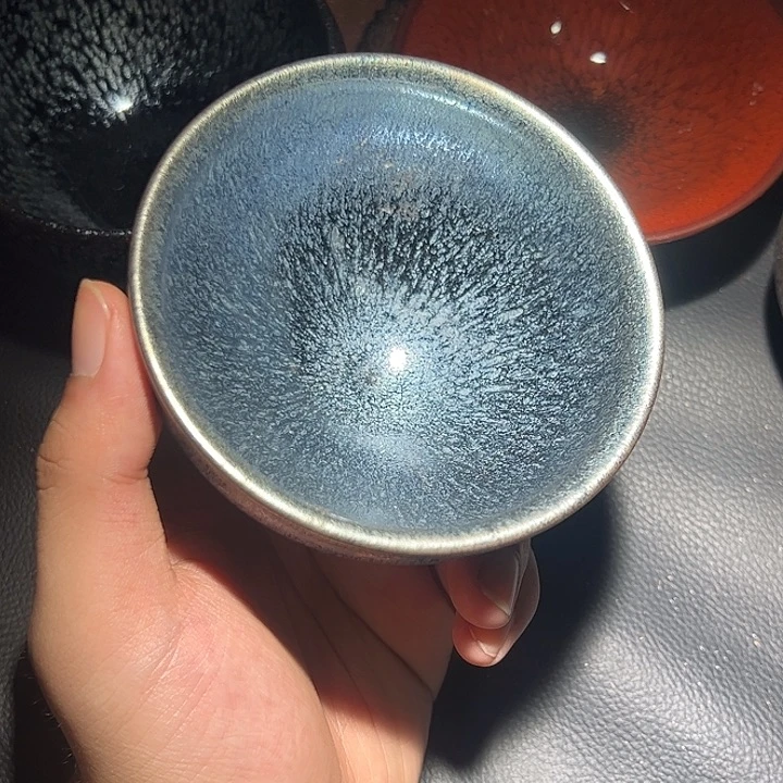 建窑建盏银蓝油滴