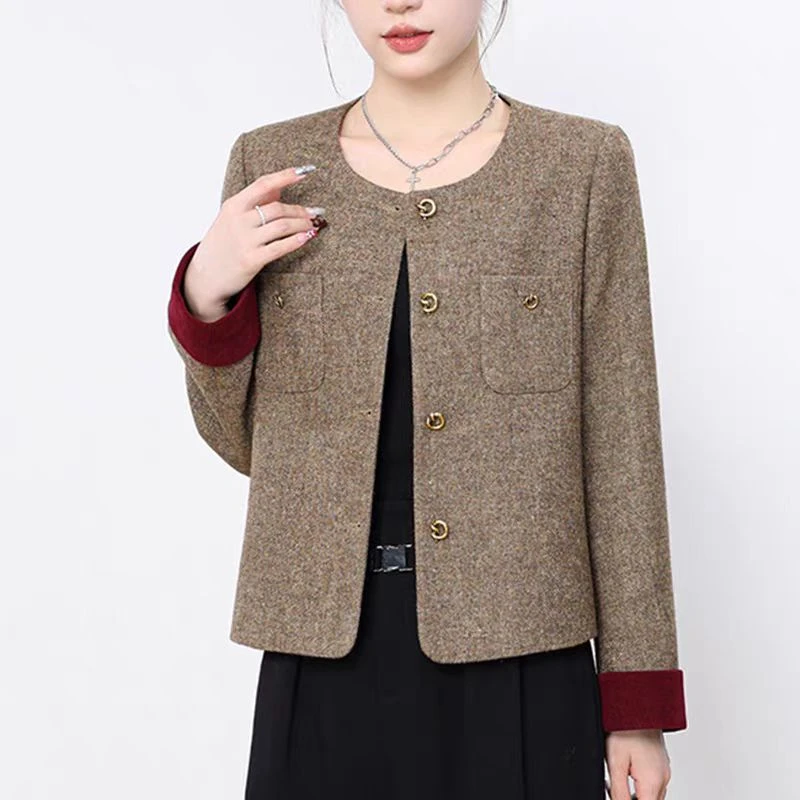 【阿芝专属】82590圆领小香风羊毛外套2025年早春小个子短款上衣